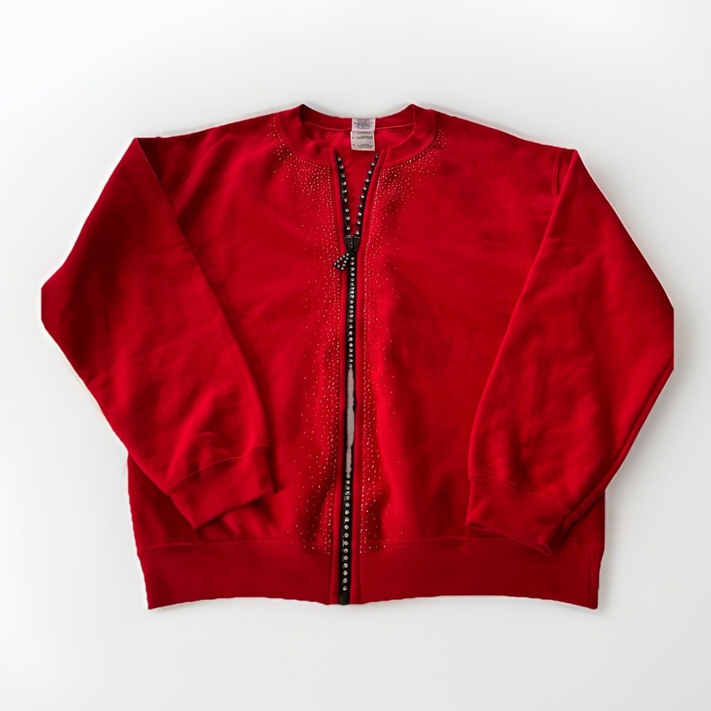 3/$25‎ Sale! Women's Gildan Red Full Zip Sweatshirt Size M Rhinestone Zipper